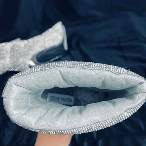 New in box, Steve Madden Rhinestones Silver Puffer Stiletto Dress Booties - Picture 9 of 9